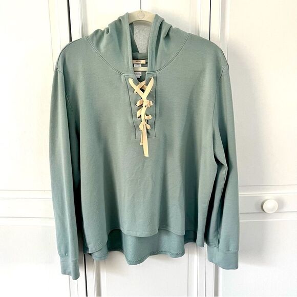 Eberjey Mason Lace-Up Mason Stretch Pima Cotton Modal Sky Blue Hoodie Size Large - Picture 5 of 16